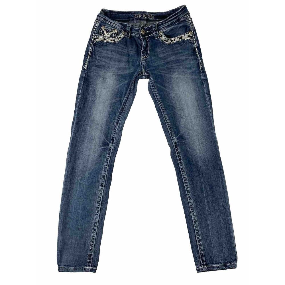 Grace in LA Jeans Women's Skinny Medium Wash Low Rise Blue Size 27